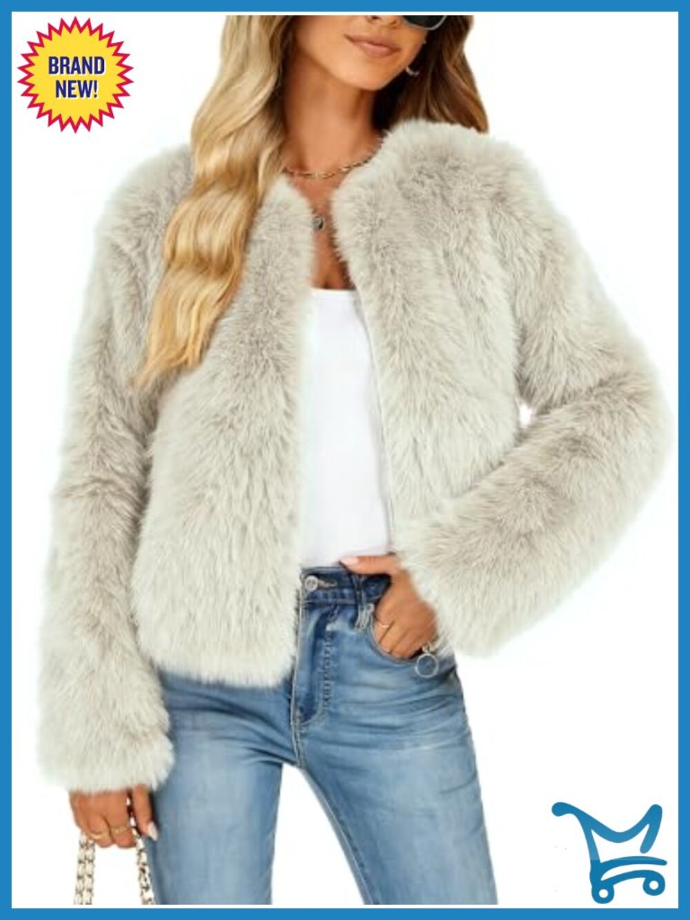 Faux Fur Coat Winter Warm Cropped Jacket Long Sleeve Zip Up Outerwear